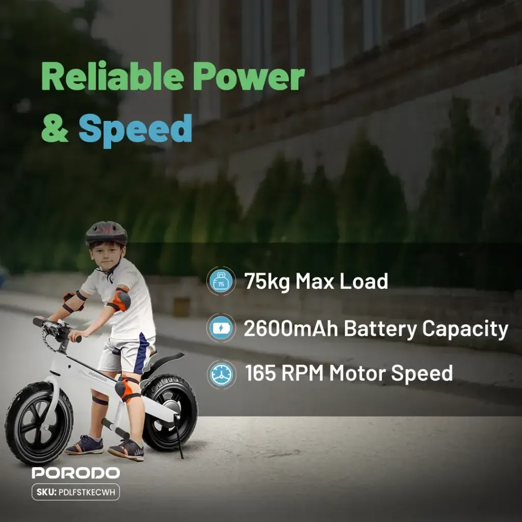 Porodo Lifestyle JoyCruiser Kids Electric Bike - White5.webp