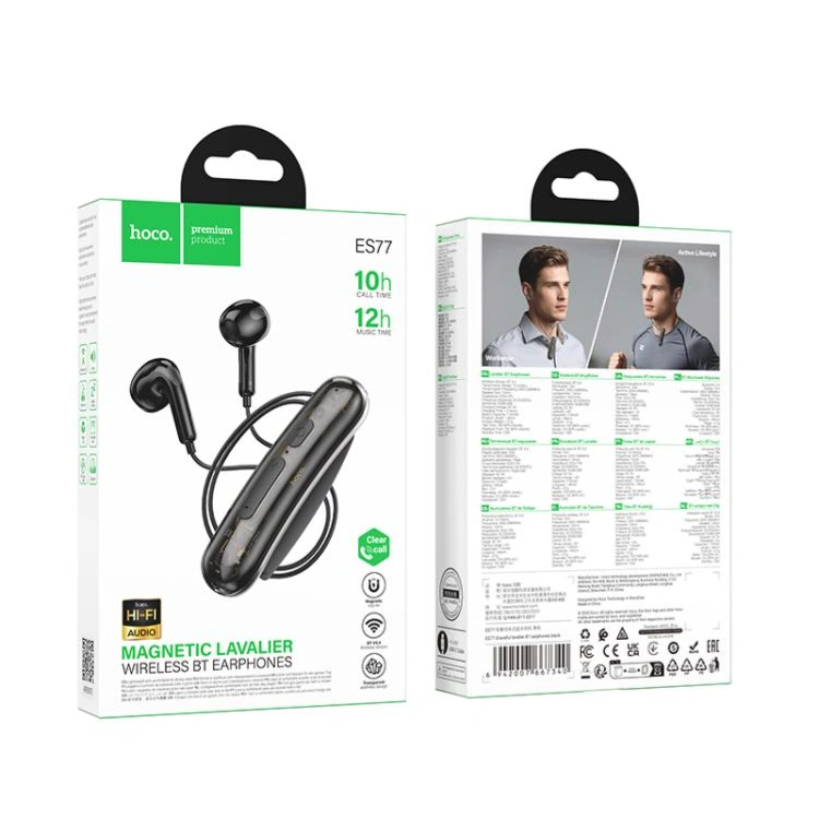 HOCO ES77 MAGNETIC LAVALIER WIRELESS BT EARPHONES (Black)