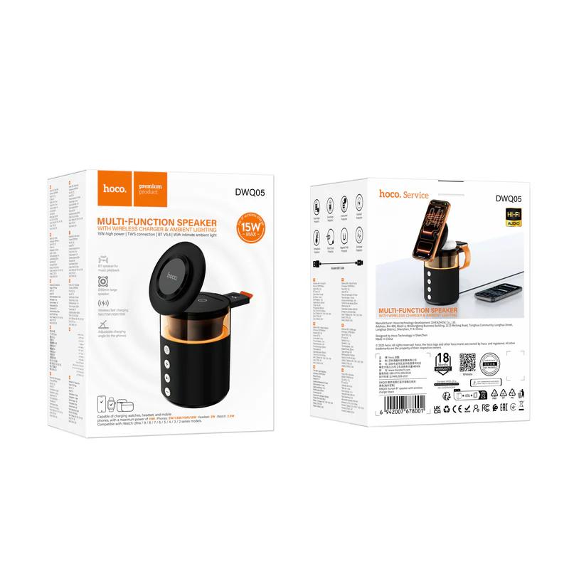 HOCO DWQ05 SPEAKER WITH WIRELESS CHARGER AND AMBIENT LIGHTING